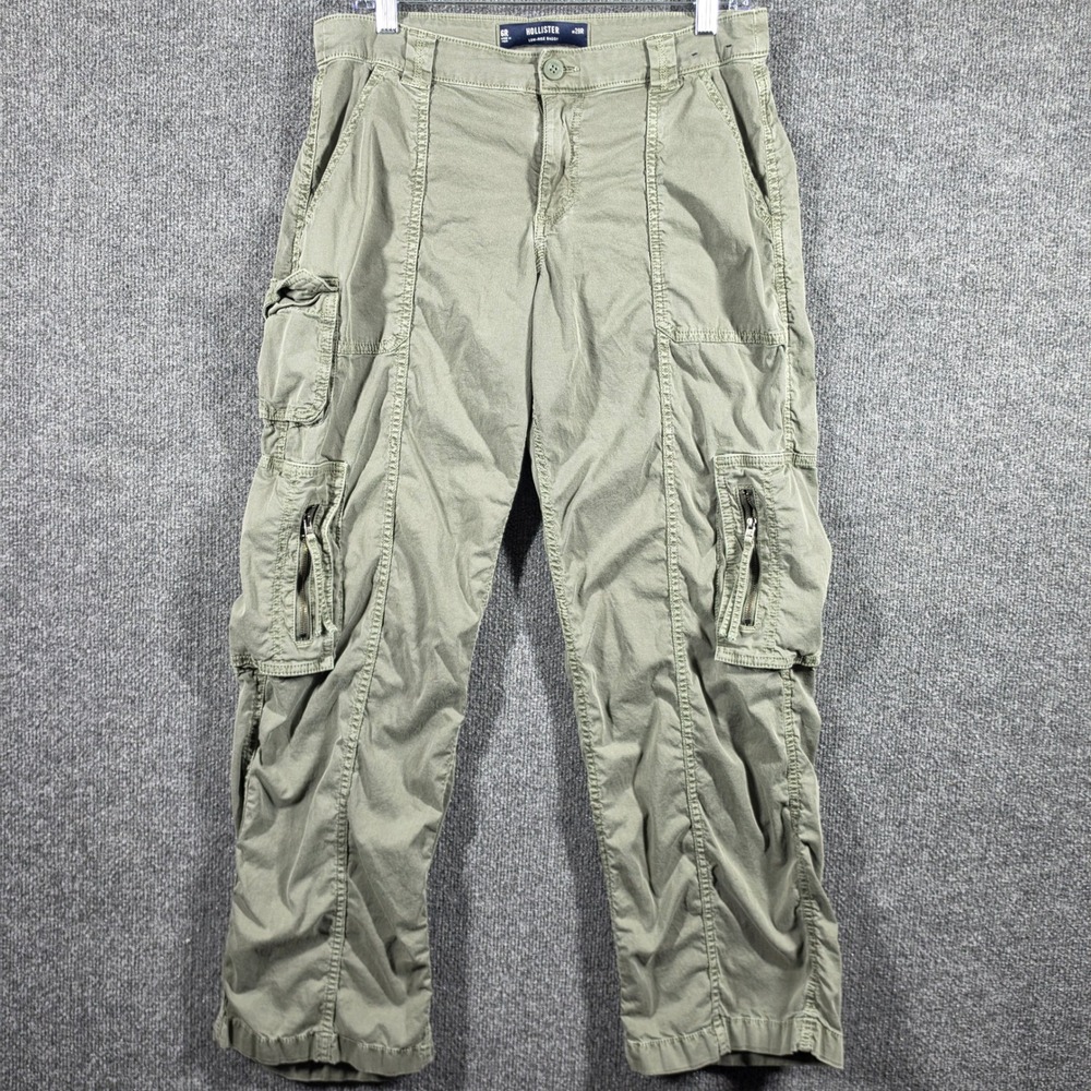 Hollister Cargo Pants Womens 6R W28R Low Rise Baggy Utility Y2K Olive Green